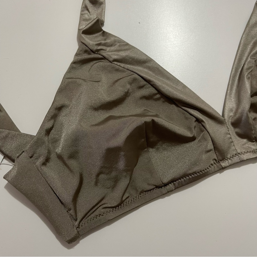 Cosabella Triangle Halter Bikini Top M Metallic Tuxedo Style NWT Minimalist - Picture 2 of 5